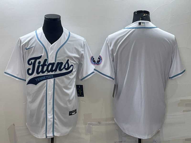 Mens Tennessee Titans Blank White With Patch Cool Base Stitched Baseball Jersey->tennessee titans->NFL Jersey